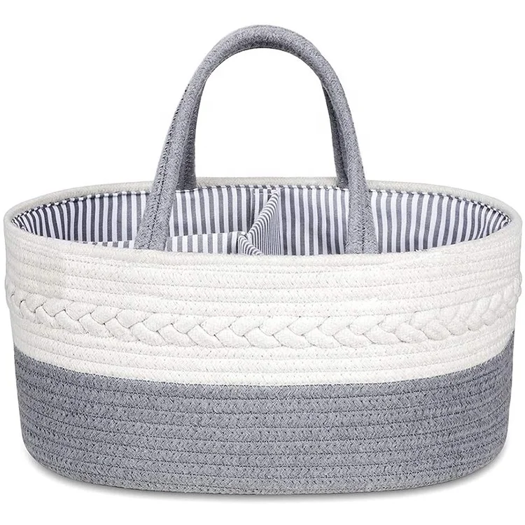 

TDC-A712 custom Soft storage basket cotton Rope Diaper Caddy Nursery Storage Bin and Car Organizer for Diapers and Baby bibs, Customized colors