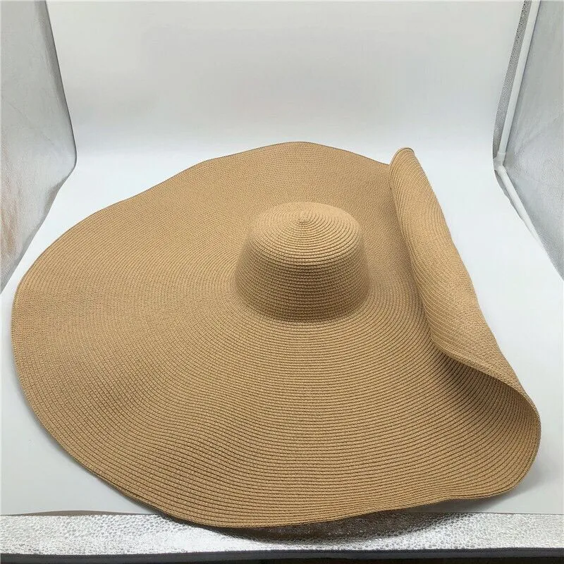 

Hot Sale Low Moq 20-80cm Fashion Different Color Khaki Large Size Wide Brim Beach Hat Straw