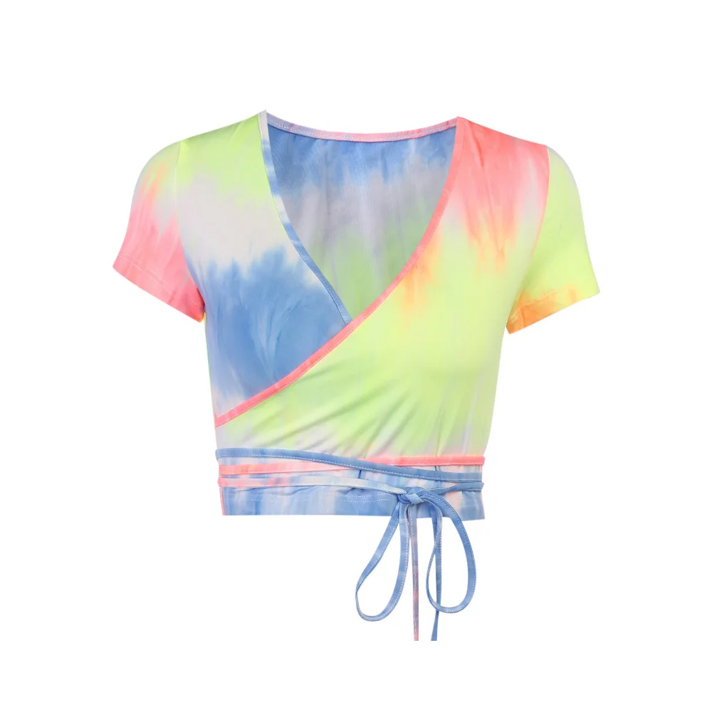 

Wholesale womens clothing 2021summer custom pullover tie dye sexy women crop tops t-shirts