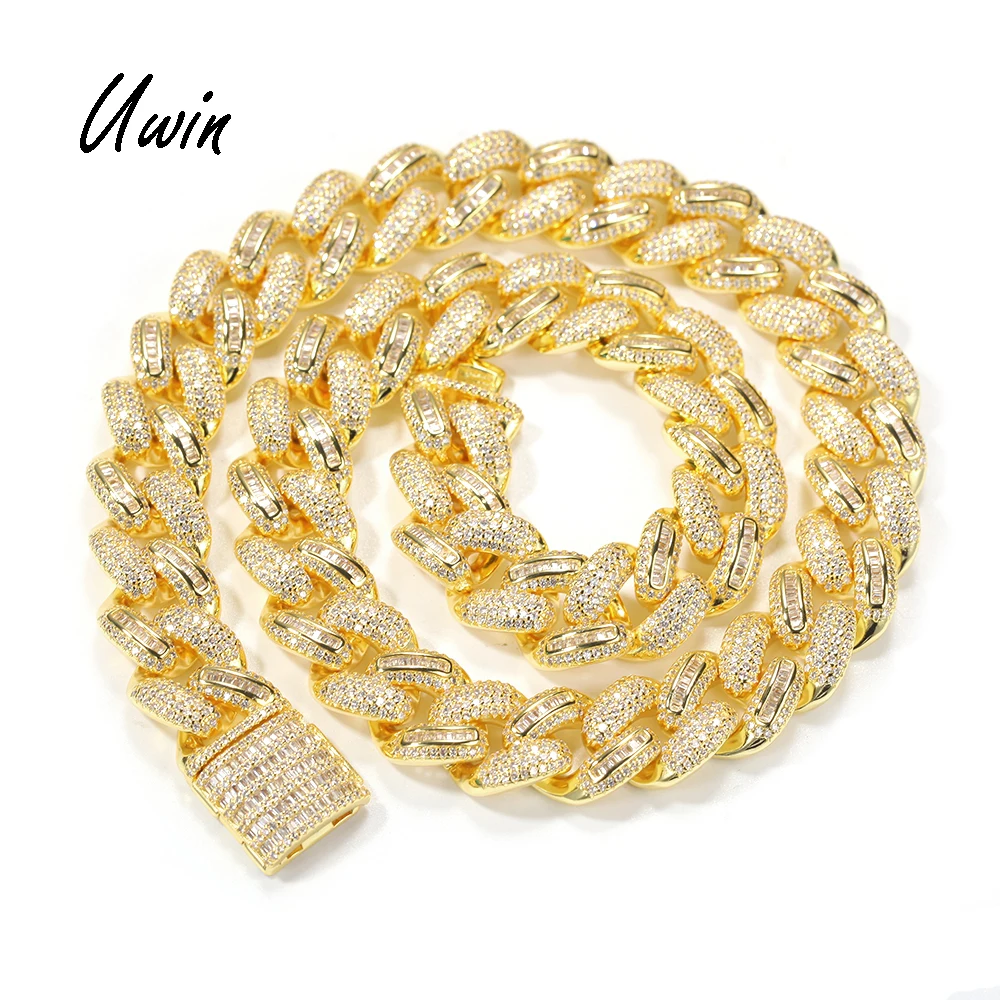 

2021 UWIN Chunky Cuban Link Necklace Iced Out Baguette CZ Copper Cuban Chain Necklace Unisex Luxury Jewelry