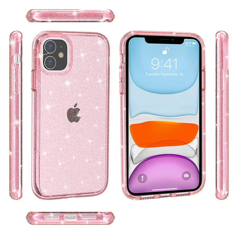 

Shining Glitter TPU Hard PC Phone Case For iPhone 12 11 Pro Max/XS Max/XR/XS/7 8 Plus Shockproof Transparent Bling Glitter Cover