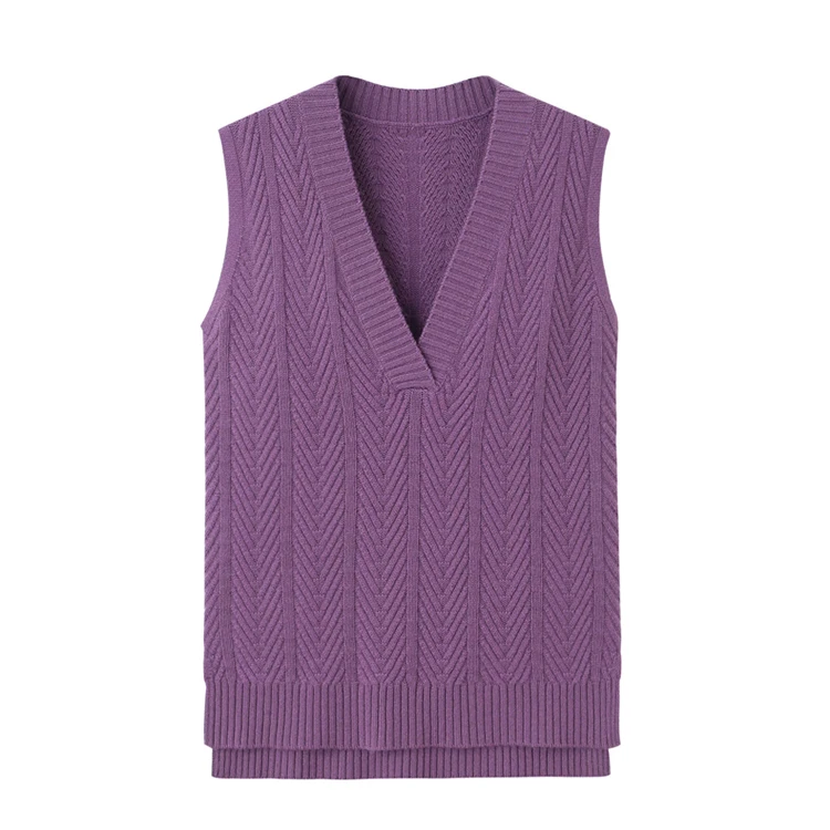 

women's wool cashmere solid V-neck sleeveless pullover sweater vest top