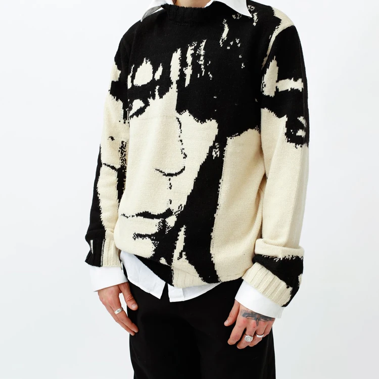 

Kingsun 100% crewneck cotton custom jacquard black sweater men, Customized color