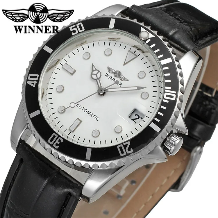 

WINNER 8066 High quality mens automatic wristwatches luxury leather band mechanical brand watches