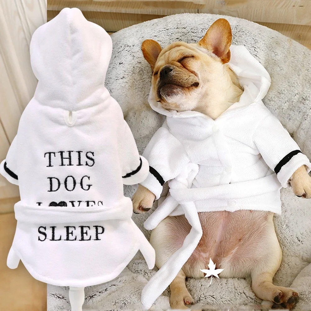 

Hot Sale Cute Soft Dog Pajamas Bathrobe Letter Pet Clothes Clothing Dog Cat Coat Costume, As shown in details