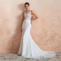 

White Ivory Color Illusion Neck French Lace Style Boho Beach Trumpet Sexy 2019 Plus Size Wedding Dresses Fashion Bridal Gowns