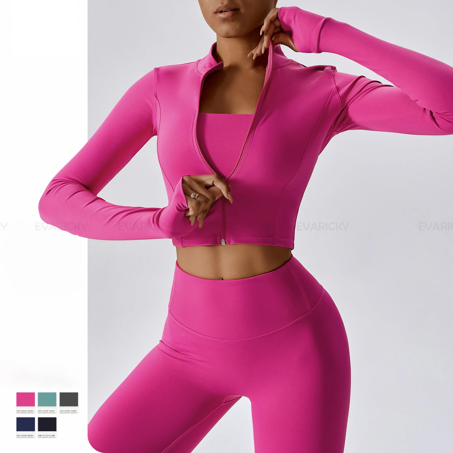 

Custom Sports Gym Yoga Wear Workout Women Crop Top Outdoor Activewear Thumb Hole Design Yoga Coat Long Sleeve Zip Fitness Jacket