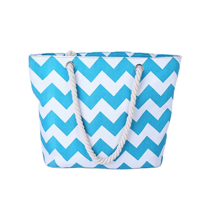 

Export All-match Navy Wind Thick Rope Fashion Canvas One-Shoulder Wave Stripe Beach Bag, 8 color