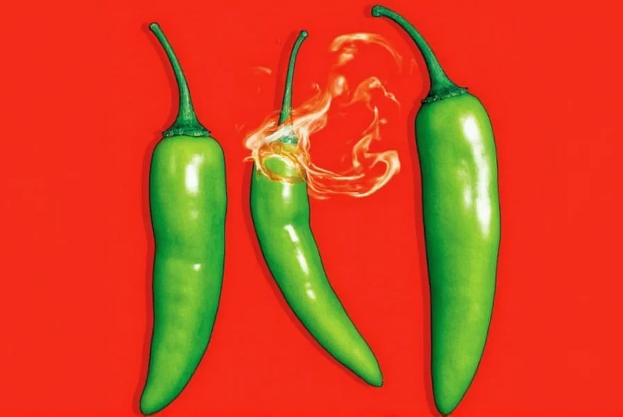 Various types of hot peppers arranged by size and color