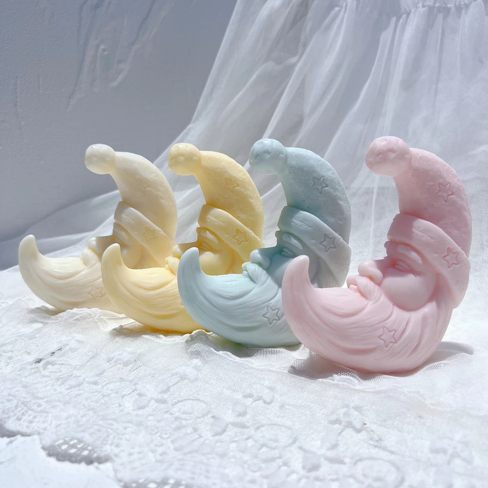 Moon Santa Christmas Candle Mold Father Christmas Resin Silicone Mold  Plaster Gypsum Mould for Home Decor