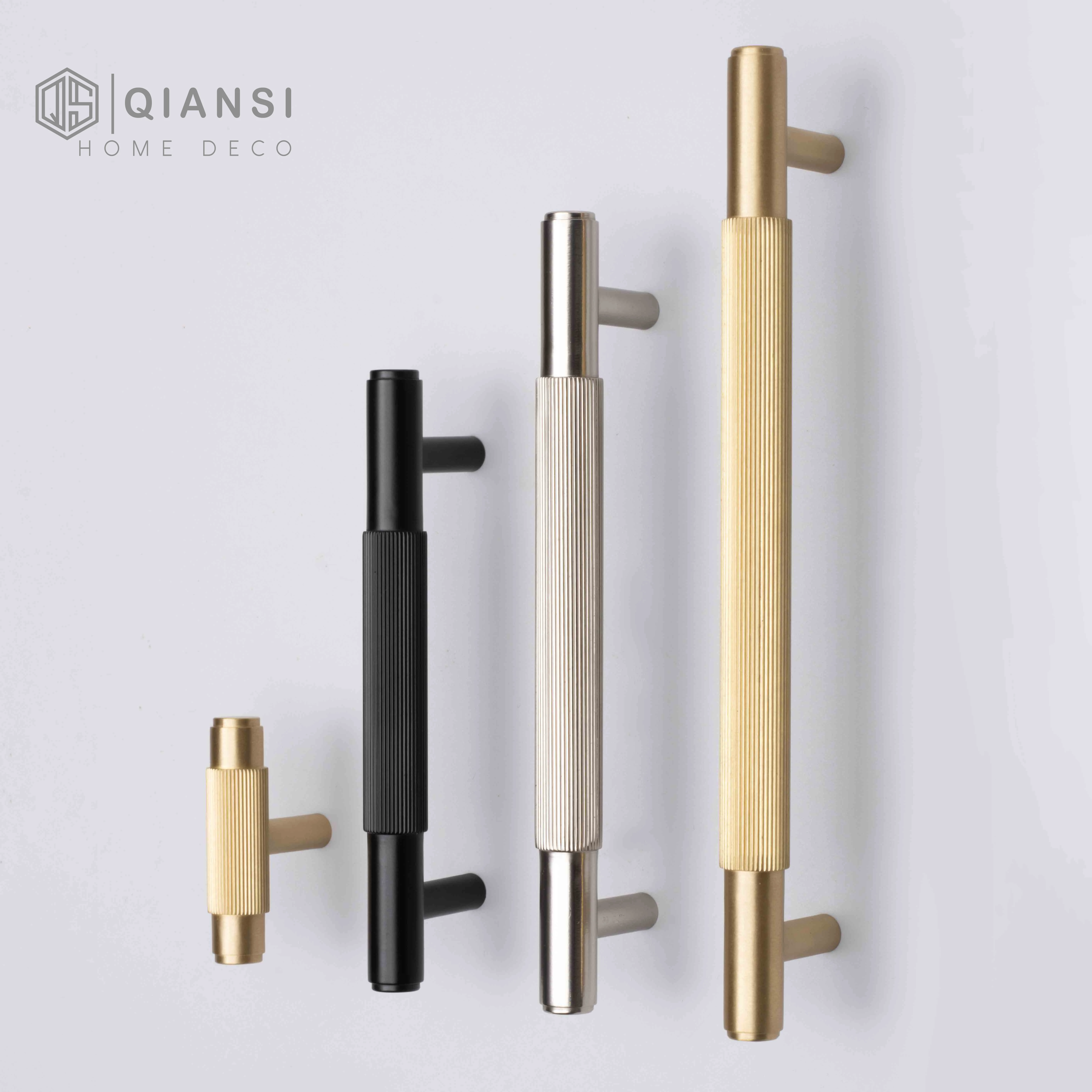 

Qiansi HK0090 Wholesale Manufacturer Solid Brass knurled Furniture Kitchen Handle Cabinet Door Drawer Cupboard Pull Knob T bar