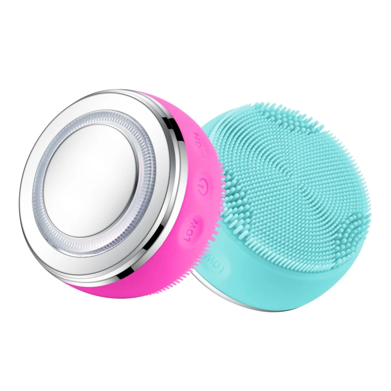 

Electric Face Cleansing Brush Hot Compress LED Light Therapy Sonic Vibration Facial Pore Cleanser Brush