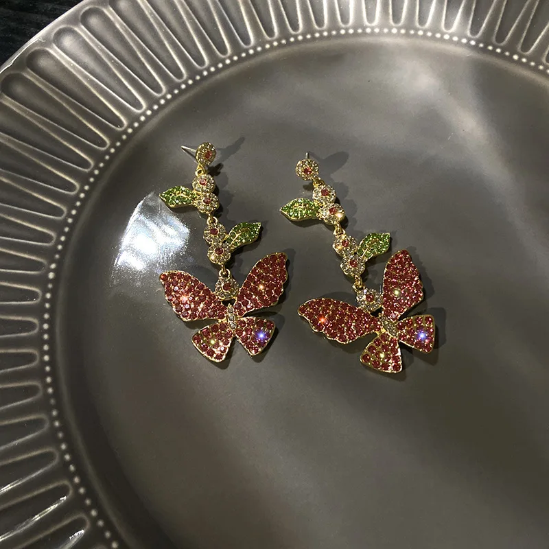 

2021 trendy red crystal butterfly women fashion jewellery earrings