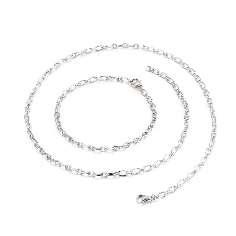 

2021 Simple Style Women Cuban Stainless Steel Jewelry Bracelet Necklace Sets