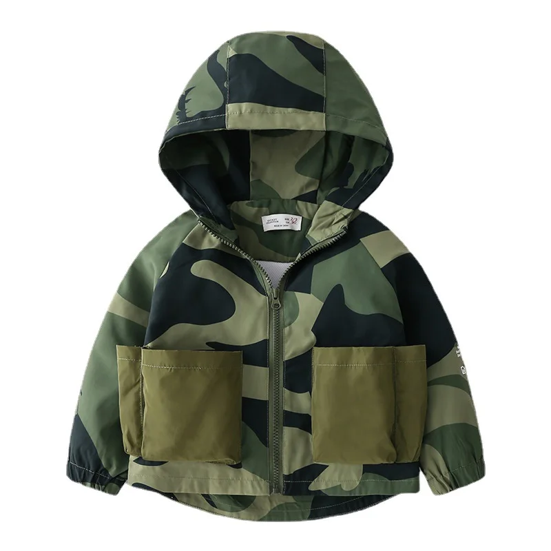 

Boys jacket spring long-sleeved children's camouflage top with hood