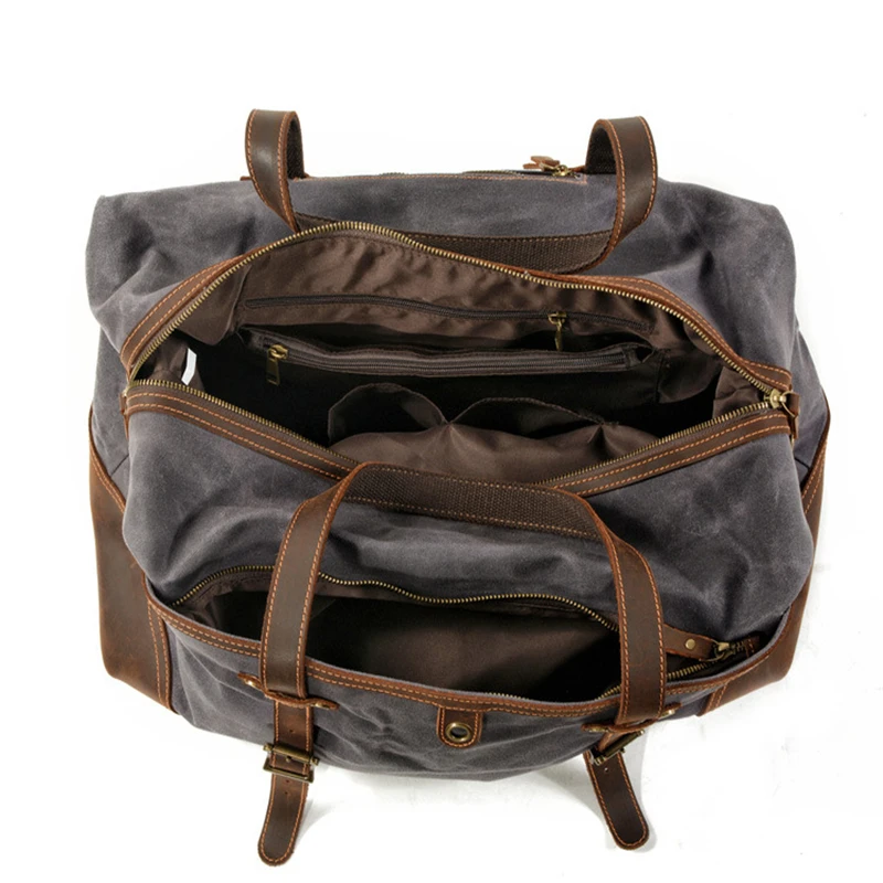 New Vintage Waxed Canvas Men Travel Duffel Large Capacity Oiled Leather Military Weekend Bag Basic Tote Overnight Bags