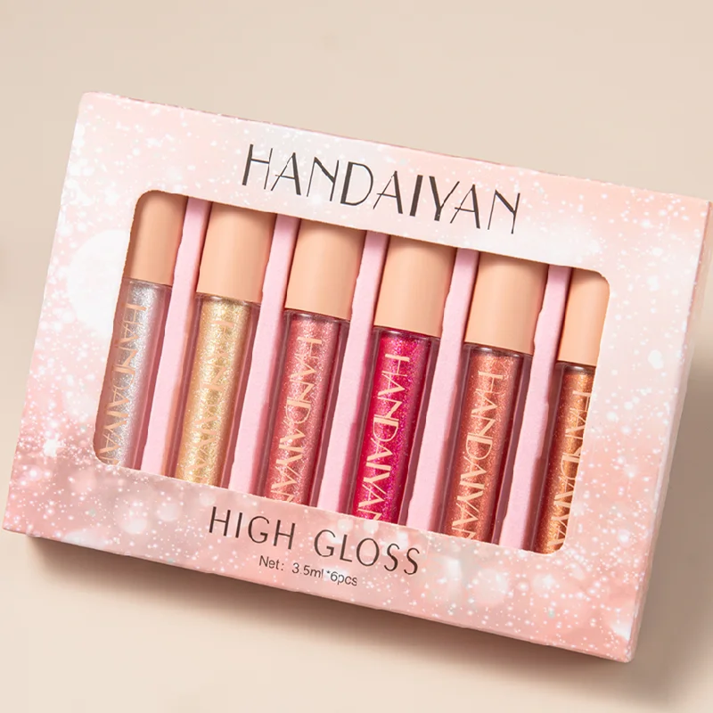 

HANDAIYAN 3.5ml lip liquid pigment gloss 6 pcs set moisturized shimmer gradient frosted tube long lasting mini liquid lipstick, 6 colors lipgloss set