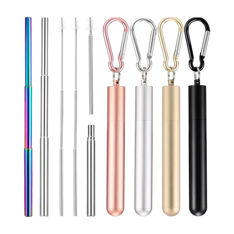 

Collapsible Straws For Bottle Tumbler everich Customized Metal Drinking Straw With Cleaning Brush Stainless Steel, Steel color or customized color