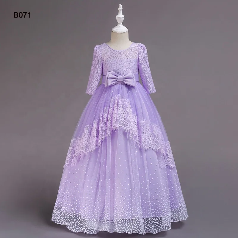 

Jancember B071 Hot Sale O Neck Sequined Beading Lace Cake Princess Long Sleeves Wedding Flower Dresses