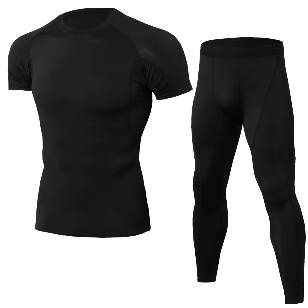 

wholesale black short sleeve t shirt pant leggings 2 pc gym workout set