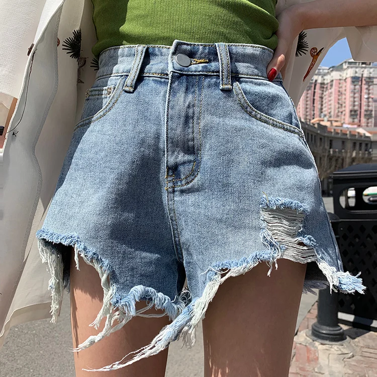 

k005 Korean Fashion Ladies Stylish Ripped Hole Rough Tassels Denim Shorts Girls' Jeans Shorts Clothing Wholesale