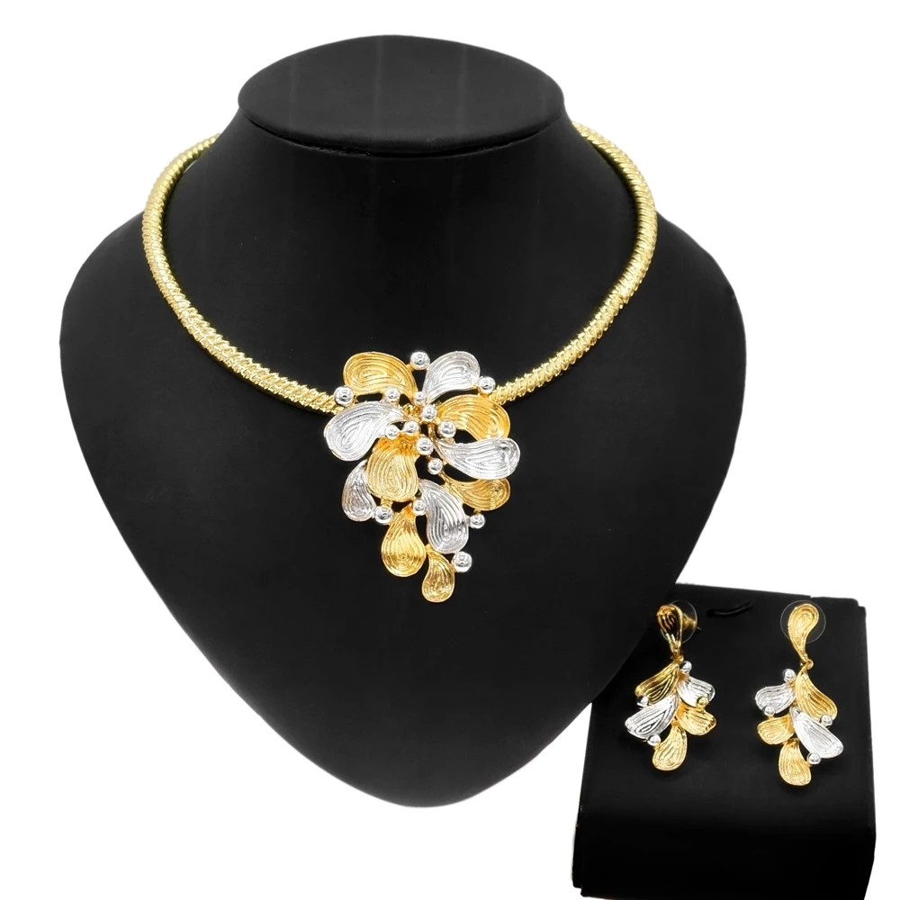 

Yulaili New Petal Rhinestone Fashion Jewelry Set Necklace Earrings Beautiful And Noble Wholesale Lady 2 pieces Jewellery Sets