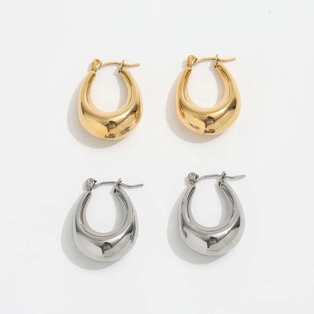 

New Trendy Earring 18K Gold Plated Simplist Oval Hollow Hoop Earrings for Women Stainless Steel Earrings Wholesale