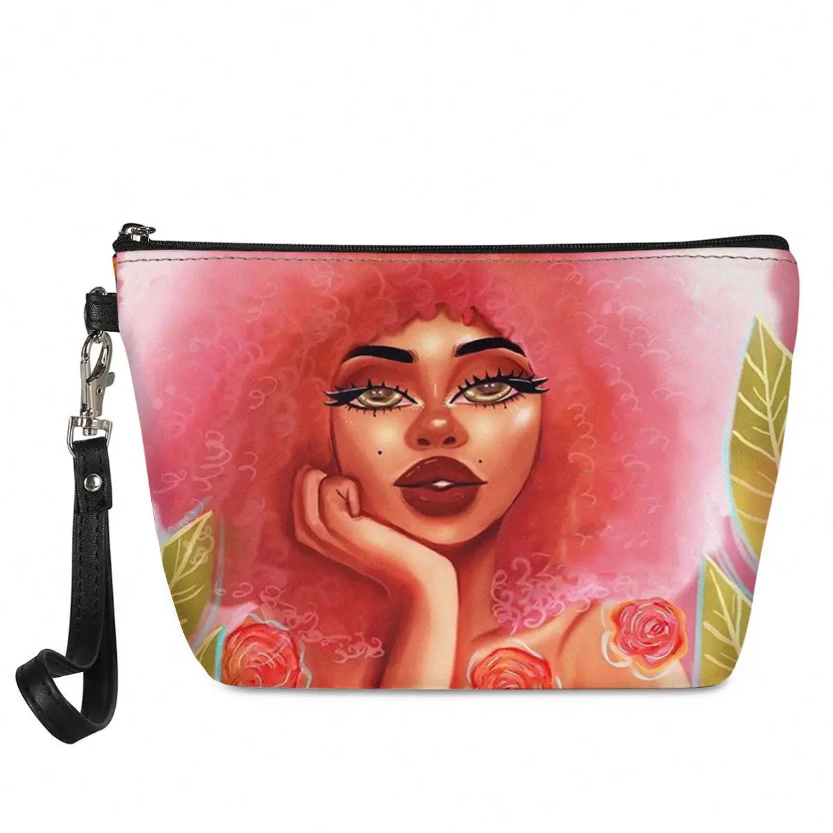 

Hawaiian Style Leather Handbags For Women African Girl Makeup Bag Cosmetic New Arrivals Ailu Sublimation Make Up Bag, Customized , print on demand