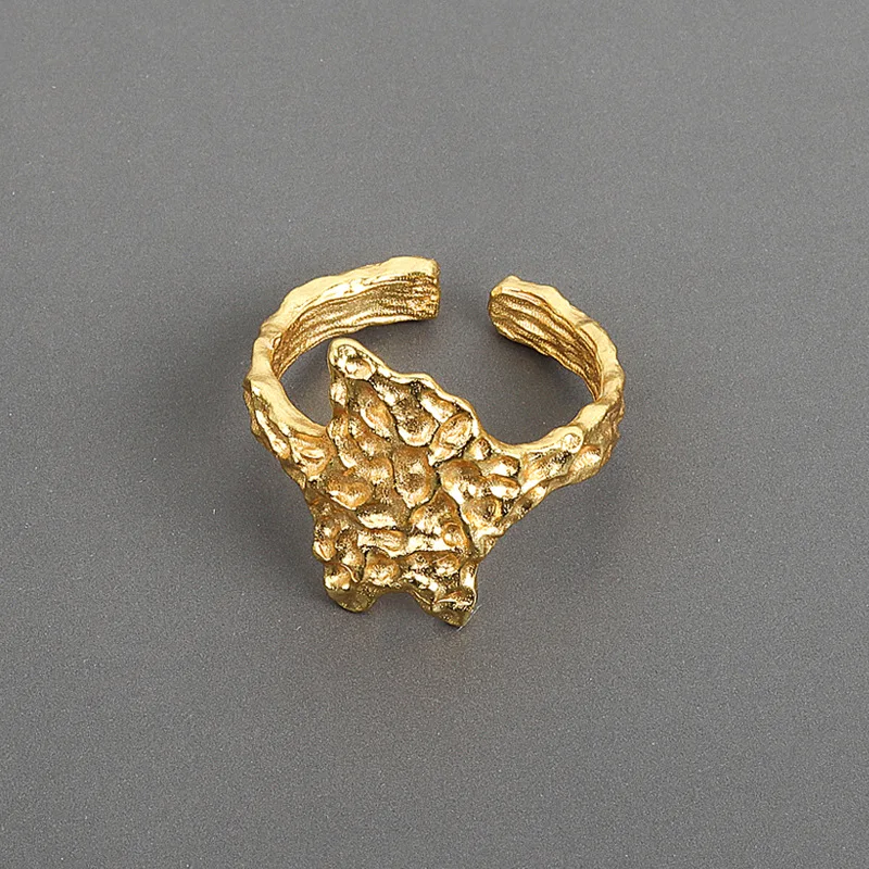 

Newest Design 18k Real Gold Plating Geometric Square Open Rings Adjustable Irregular Textured Rings For Woman