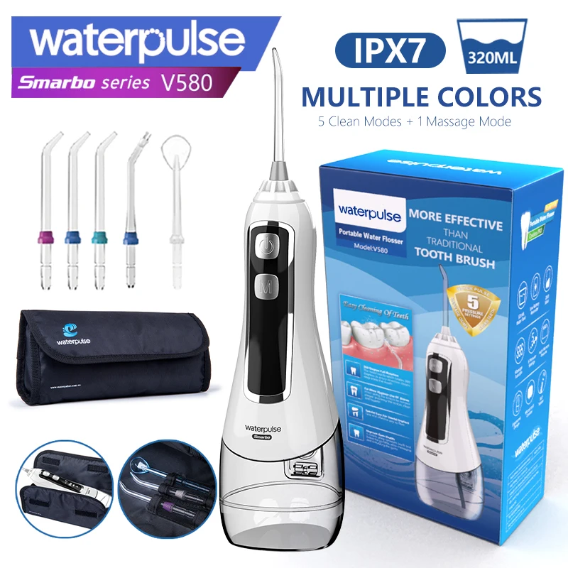

Waterpulse Hot Sell V580 5 Modes 320ML Cordless Dental Teeth Irrigator Oral Care Portable Water Flosser