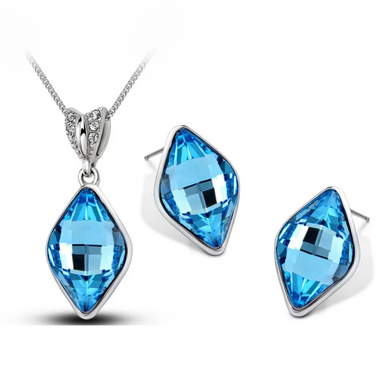 

Hainon wholesale Champagne green crystal Necklace and Earrings Set for Women jewelry set 2021 Gift Cards