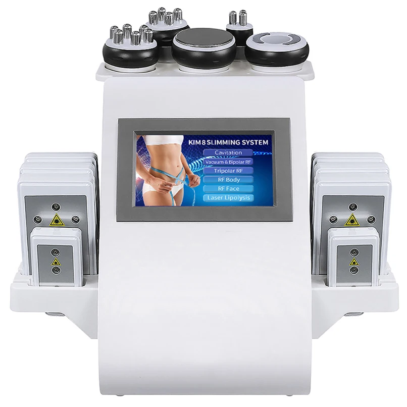 

6 in 1 Cavitation Machine Body Shaping Devices 8 Laser Pads Radio Frequency RF Cellulite Reduction Vacuum Lipo Fat Burning