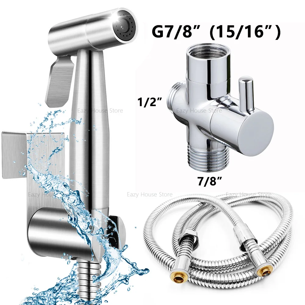 

Handheld Toilet Bidet Sprayer Stainless Steel Bathroom Hand Bidet Sprayer Set Toilet Self Cleaning Shower Head No Punch Bidet