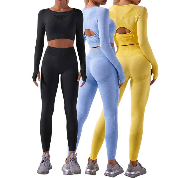 

Wears Gym Workout Sets Yoga Seamless Leggings Pants Gym Wear Seamless Yoga Leggings Suit, Light blue, yellow, orange, light grey, ash grey, black, purple