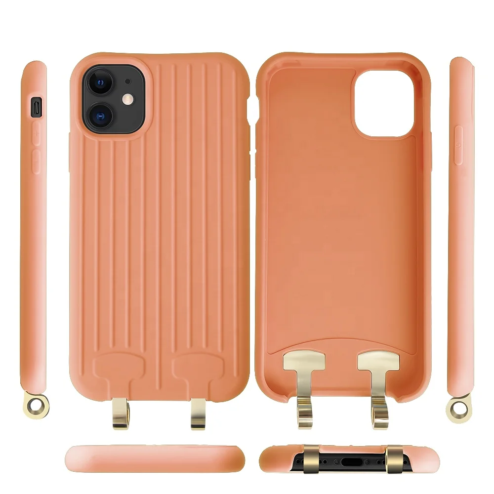 

ins hot sale Detachable Metal Crossbody necklace TPU lanyard phone case with strap cord rope for iphone 12/11 pro max