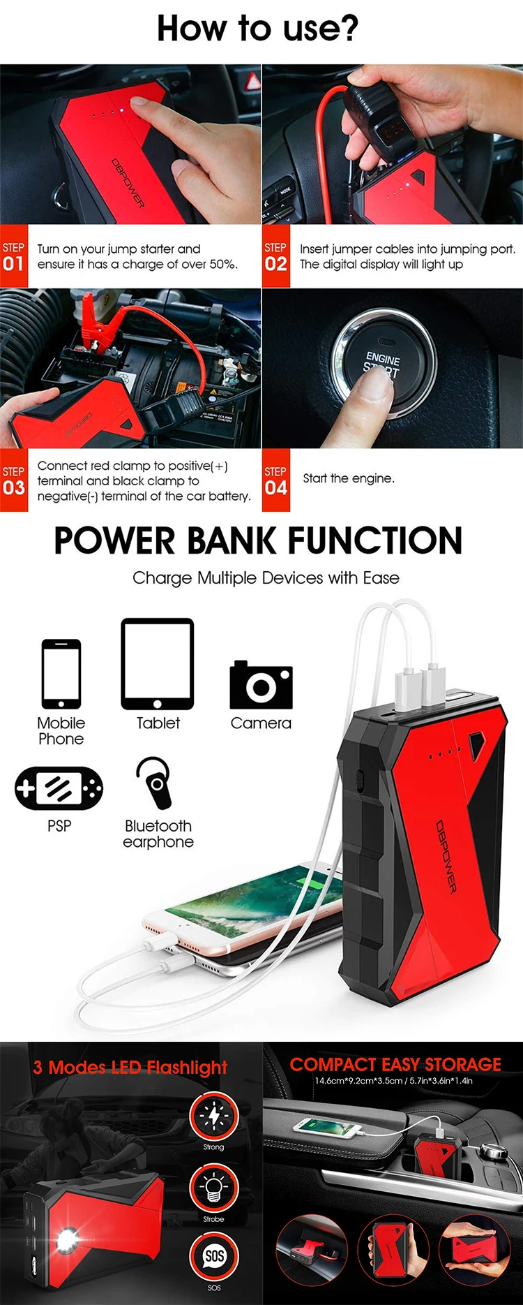 Dbpower 100mah 車のバッテリーブースタージャンプスターターキット電源銀行ジャンプスターター車 Buy ジャンプスターターキット Product On Alibaba Com