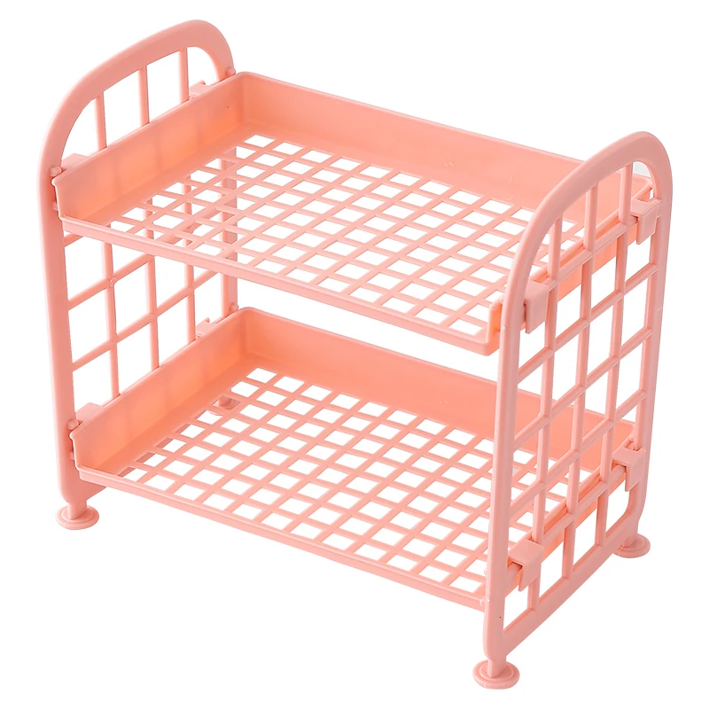 

W&G Desktop Double-layer Folding Rack Foldable Dormitory Artifact Free Installation Desk Girl Sundries Storage Rack, Pink,bule and so on