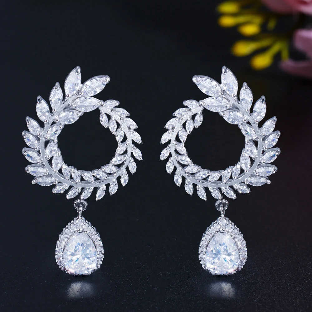 

New Unique Cubic Zircon Dangle Earrings Wheat Design Dangle Earrings for Women Fashion Party Jewelry Accessories, Picture shows