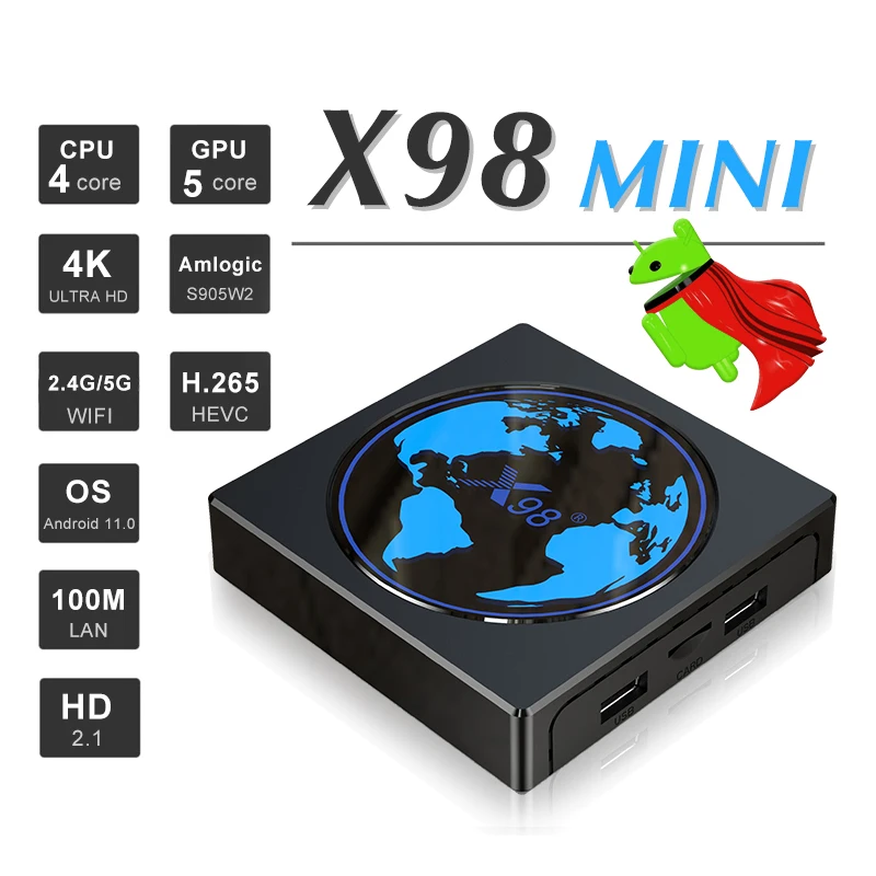 

New arriva X98 mini Android 11.0 Smart TV BOX 2GB 16GB S905W2 Quad Core 4K 2.4G/5G WIFI X98Mini Set top Box x96 mini+ tv box 64G