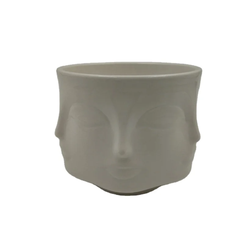 

Personality White Ceramic Indoor Small Succulent Cactus Pot Face Planter Head Face Flowers Plant Pot with Faces on 6 Sides
