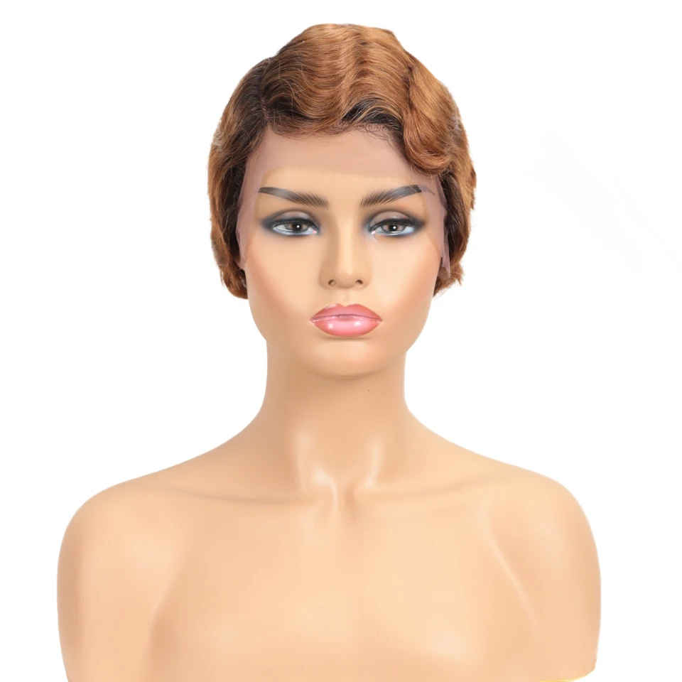 

Joedir Short Brazilian Hair Finger Wave Curly Lace Wig Pixie Cut Human Hair Wigs For Black Women U Part Lace Front Wig