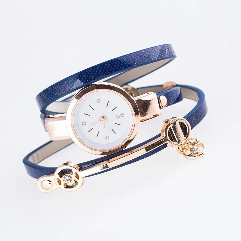 

Sell luxury twin-loop quartz bracelet watch compact dial gold chain decorated schoolgirl watch reloj, 8 colors