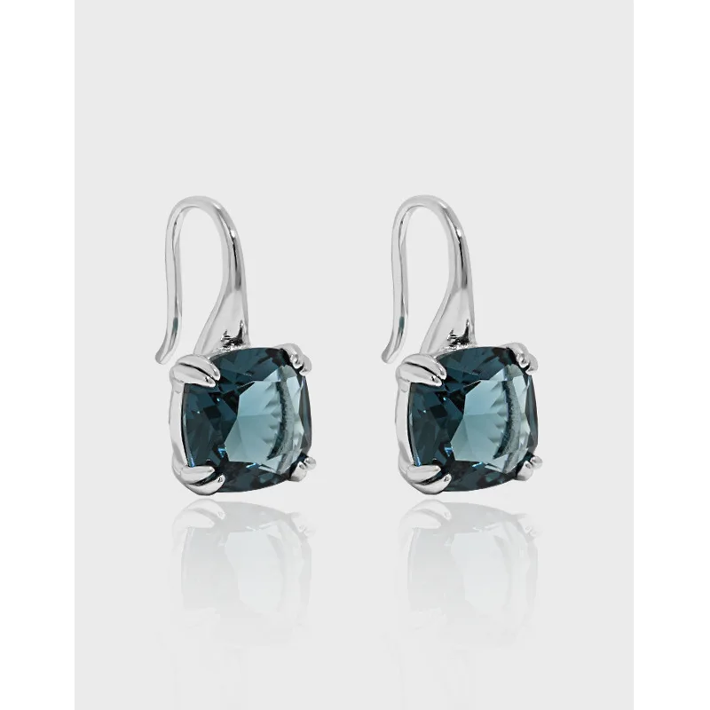 Top Grade Quality Square Shape Zirconia S925 Sterling Silver Wedding Drop Earrings Jewelry for Women