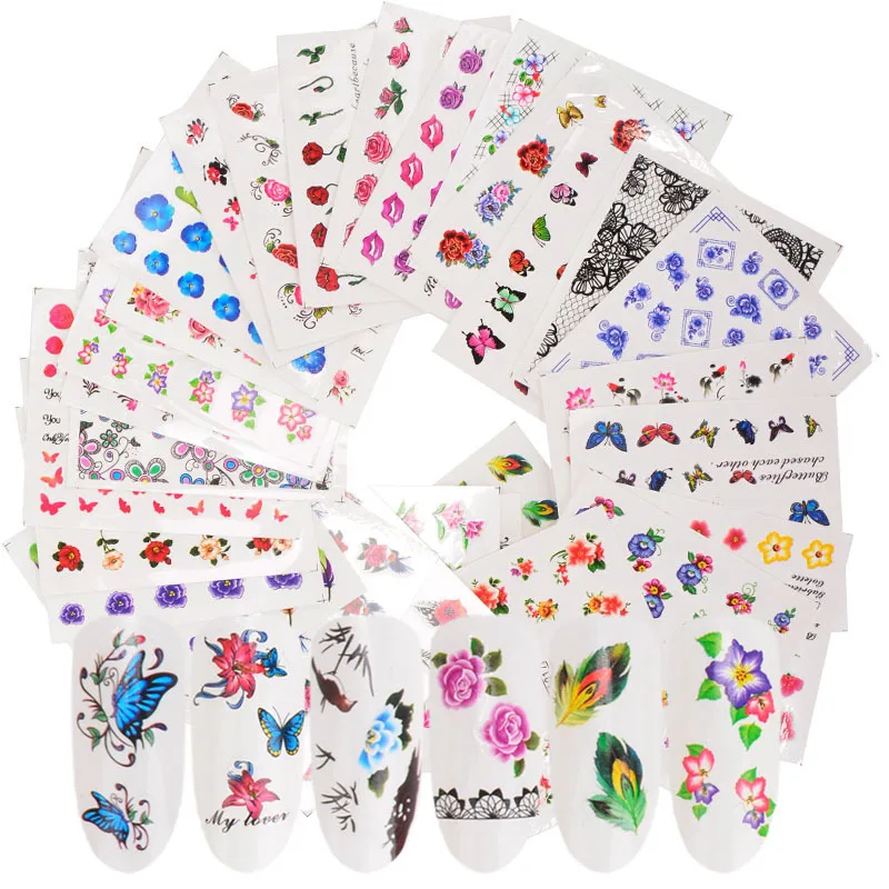 

50pcs Different Decorations Accessories Multi design 3d butterfly Nail Arts Decal Sticker, As pic