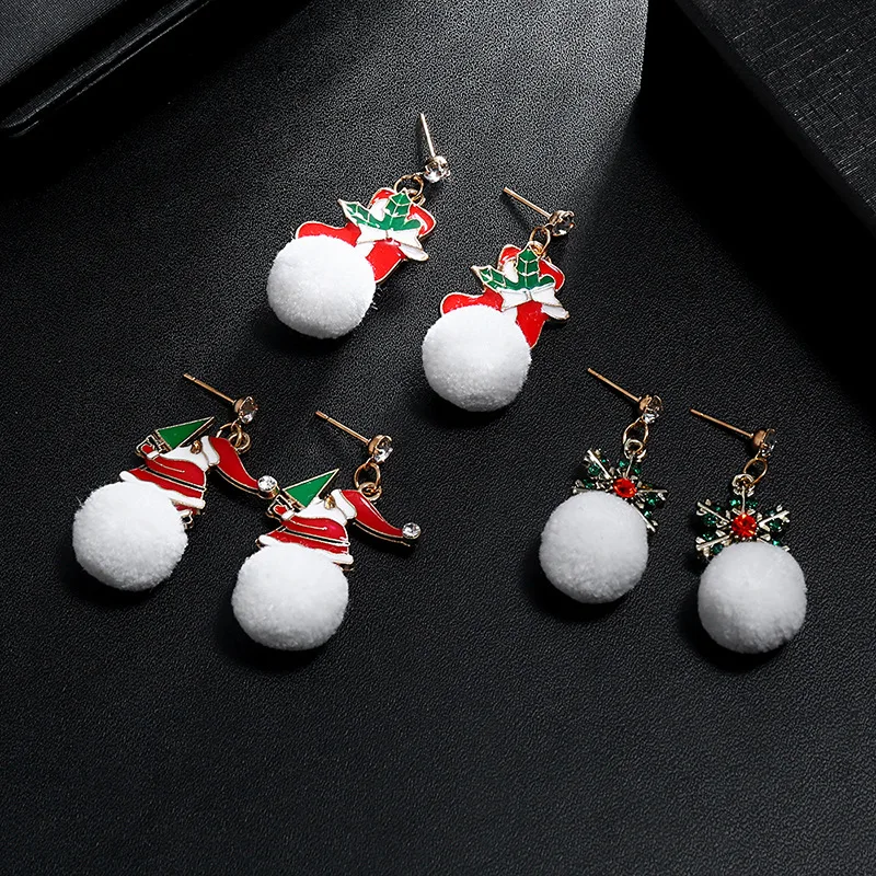 

Jachon Christmas Fluffy Pom Pom Drop Dangle Earrings oil drip snowflake stud Earring Jewelry Gifts for Girls