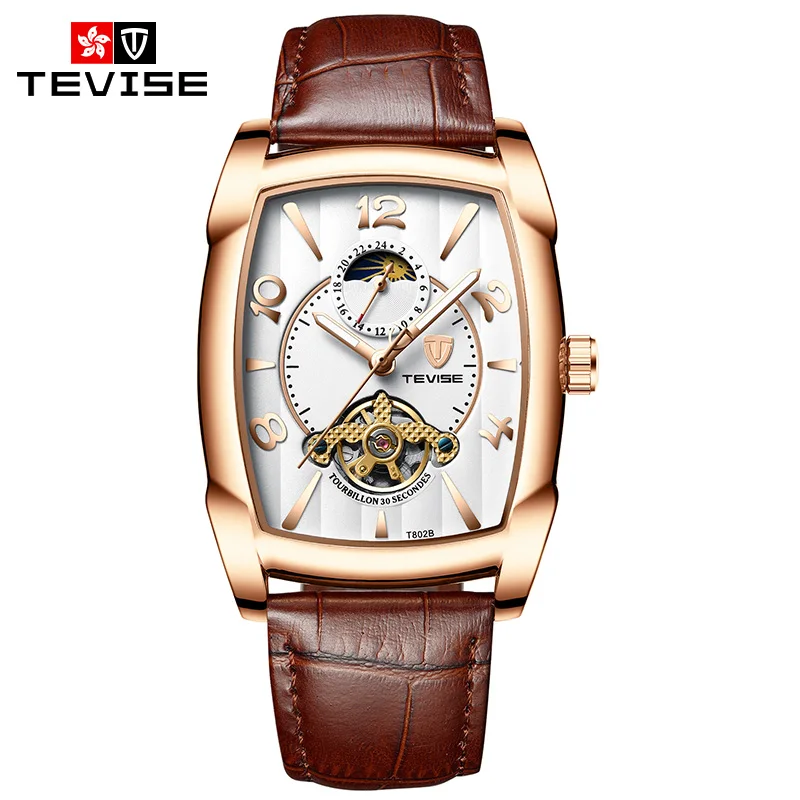 

Top_end Brand Mechanical Watch Fashion Leather Tourbillon Mens Automatic Watch Rose Gold Alloy Watches, Optional