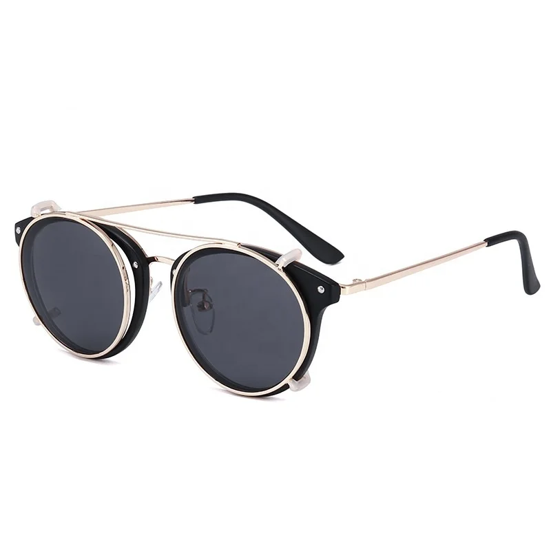 

MOCOO metal round sunglasses 2020 double lens flip up cover clip on sunglasses fashionable vintage eyewear for men&women, As you see
