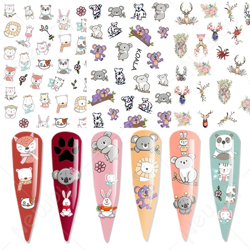 

High Quality Wholesale Mixed Designs animal Nail Art Stickers Water Transfer Designs for Nail wrap stickers, Colorful