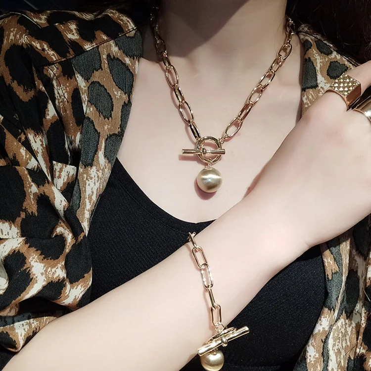 

Fashion Curb Link Chain Choker Necklace Gold Plated Hips Hops Punk Metal Ball Chains Necklace Women Jewelry