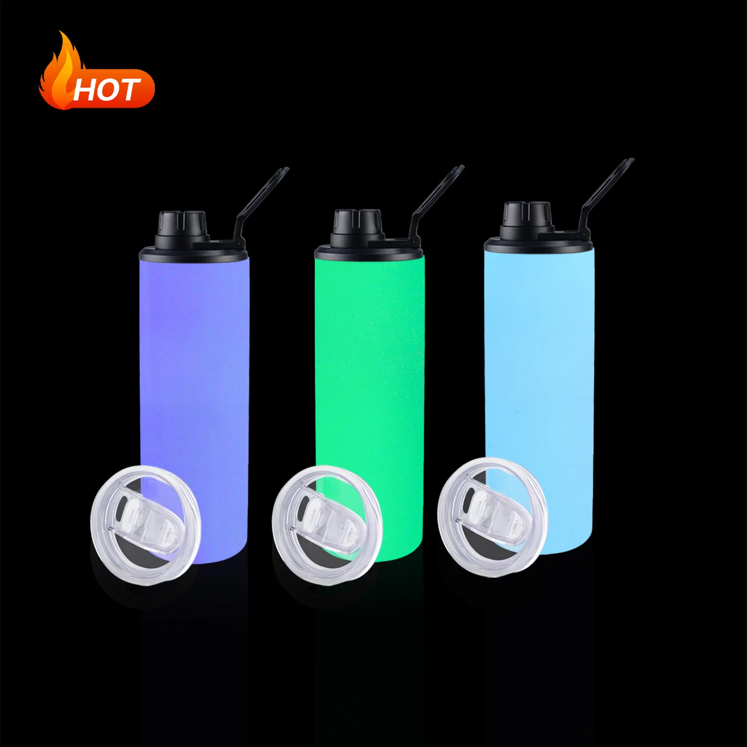 

Hot Sale New Design 20oz Stainless Steel Double Wall 2 Lids Sublimation Throw Party Cups Customized Glow In The Dark Tumbler